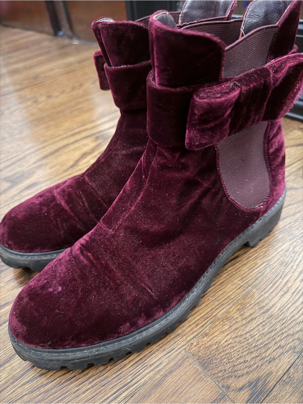 Joie Velvet Ankle Boots in Burgundy